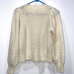 Abercrombie Puff Sleeve Pearl Cable Knit Sweater